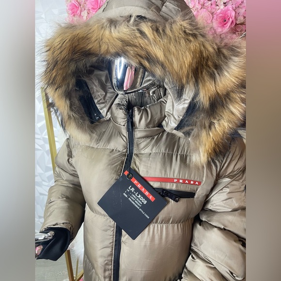 Prada Silver Puffer Coat with Fur Hood - Picture 2 of 4